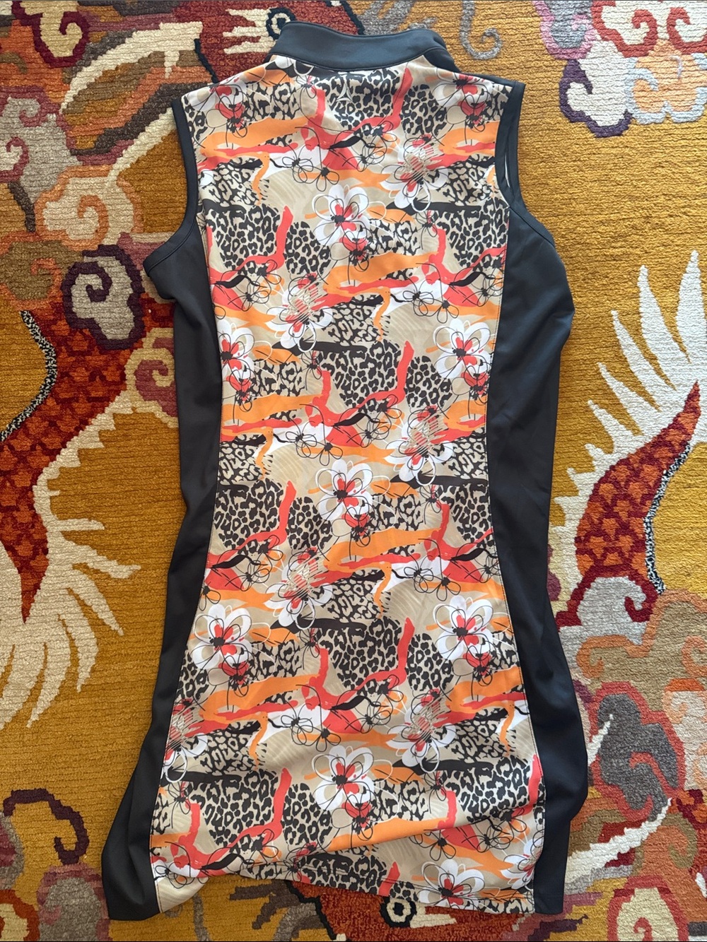 Bermuda Sands Sleeveless Printed Athletic Dress in Orange, Black & Beige M - Picture 3 of 3